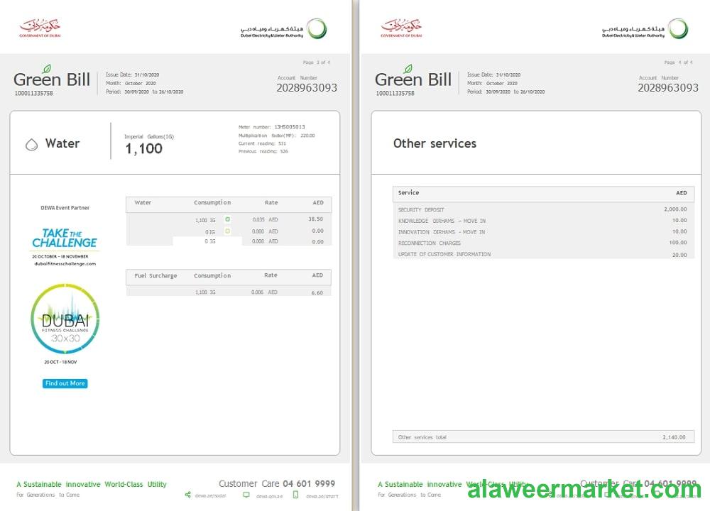 UAE Dubai Electricity & Water Authority utility bill template in Word format (4 pages) 3 4
